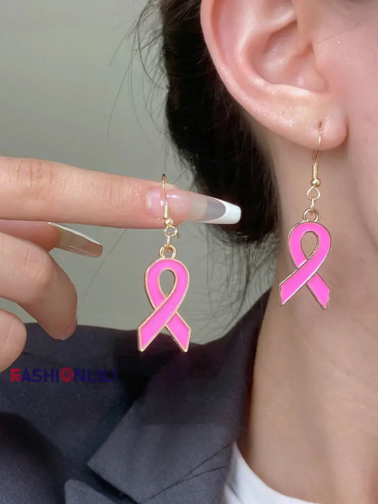 Women’s Breast Cancer Awareness Pink Ribbon Earrings Pink / ONE