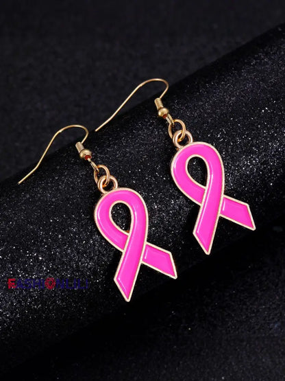 Women’s Breast Cancer Awareness Pink Ribbon Earrings Pink / ONE