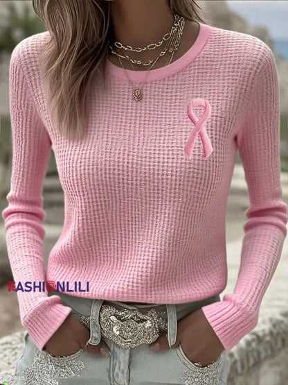 Women’s Breast Cancer Awareness Pink Ribbon Long Sleeve T-Shirts Pink / S