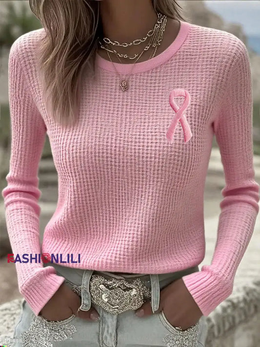 Women’s Breast Cancer Awareness Pink Ribbon Long Sleeve T-Shirts Pink / S