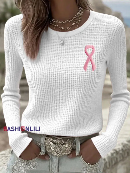 Women’s Breast Cancer Awareness Pink Ribbon Long Sleeve T-Shirts White / S