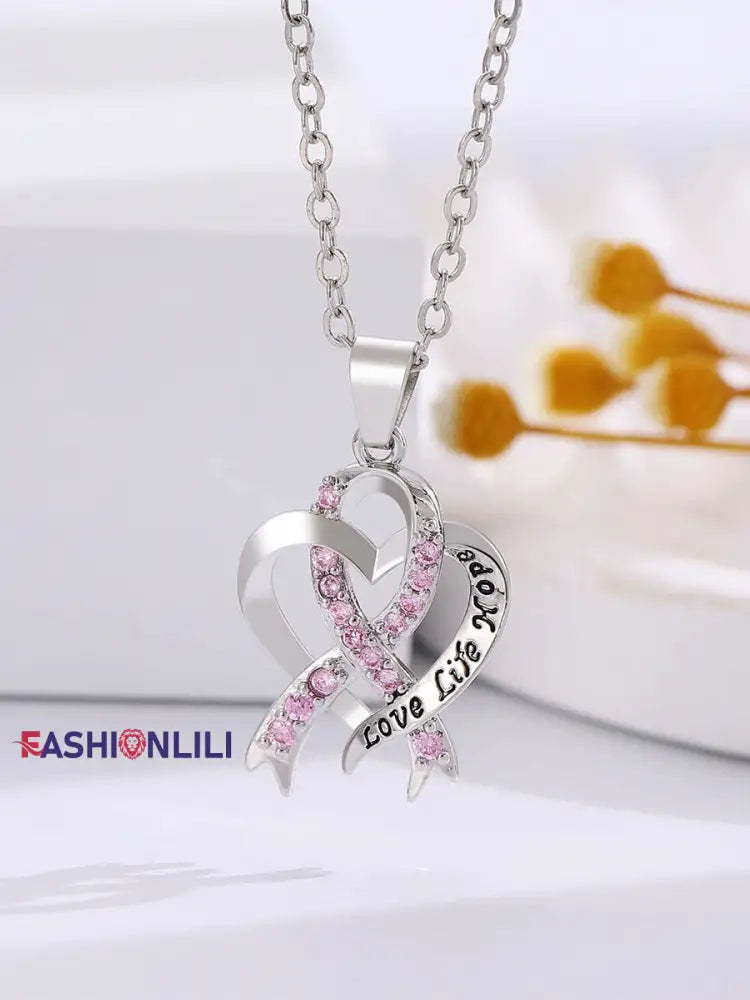 Women’s Breast Cancer Awareness Pink Ribbon Necklace As picture / ONE
