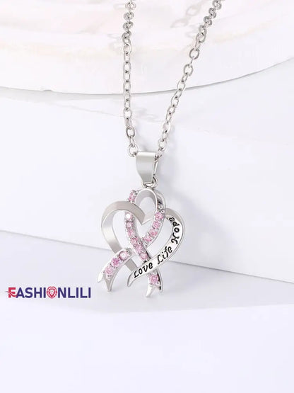 Women’s Breast Cancer Awareness Pink Ribbon Necklace As picture / ONE