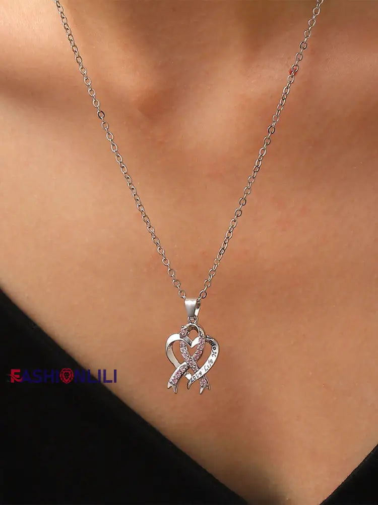 Women’s Breast Cancer Awareness Pink Ribbon Necklace As picture / ONE