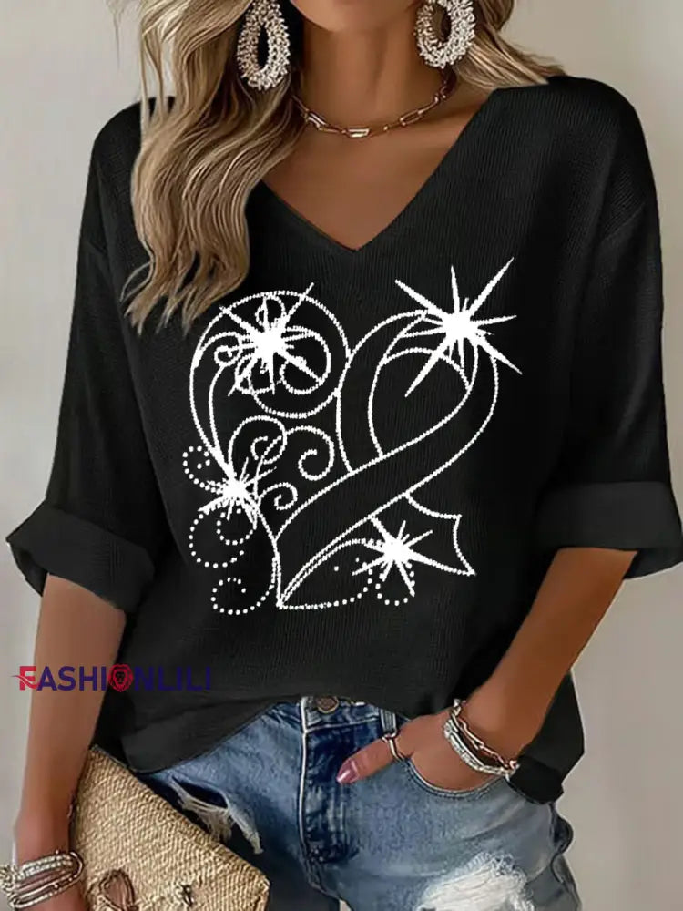 Women’s Breast Cancer Awareness Pink Ribbon Print Casual T shirt Black / S