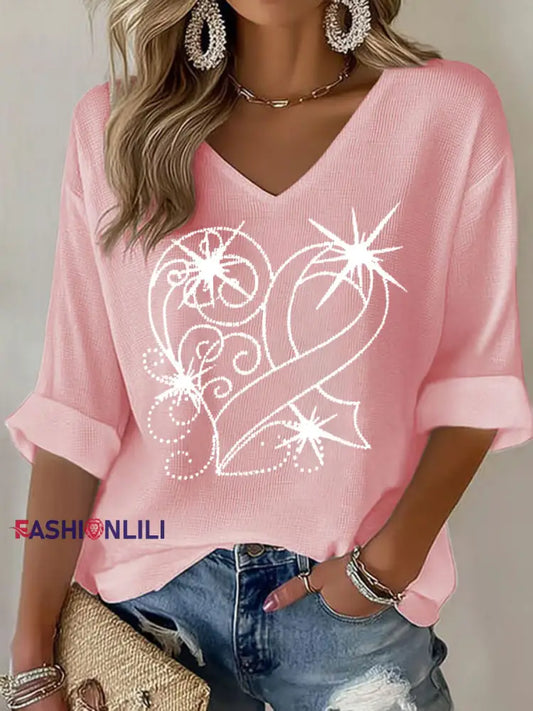 Women’s Breast Cancer Awareness Pink Ribbon Print Casual T shirt Pink / S
