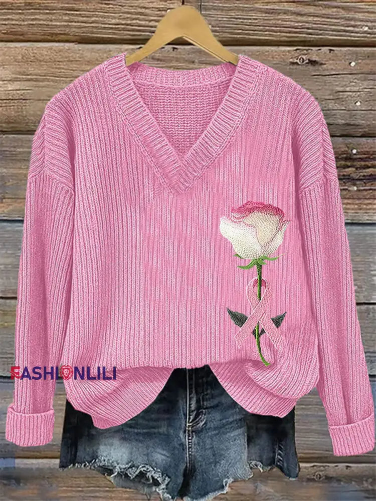 Women’s Breast Cancer Awareness Pink Ribbon Print Casual Top Pink / S