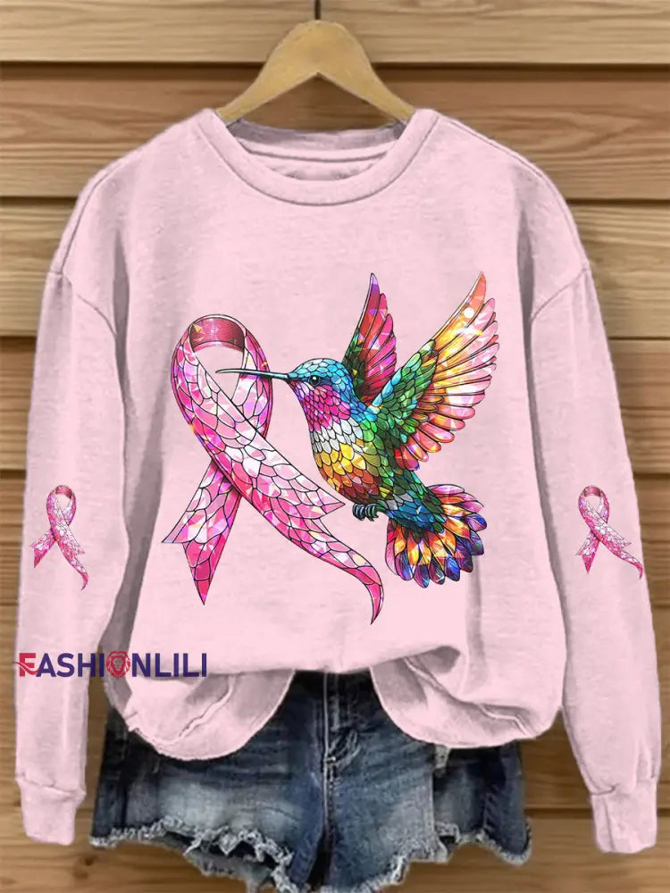 Women’s Breast Cancer Awareness Pink Ribbon Print Sweatshirt Pink / S