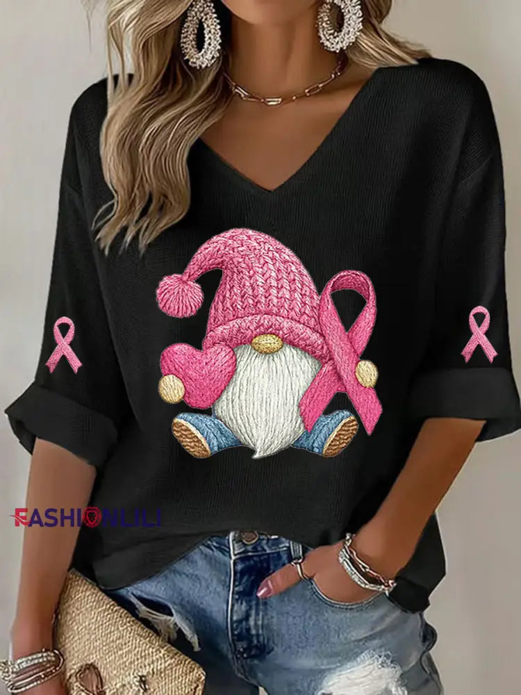 Women’s Breast Cancer Awareness Pink Ribbon Print T Shirt Black / S