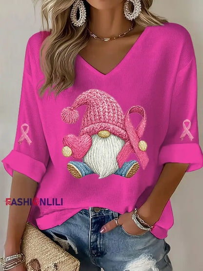 Women’s Breast Cancer Awareness Pink Ribbon Print T Shirt Rose Red / S