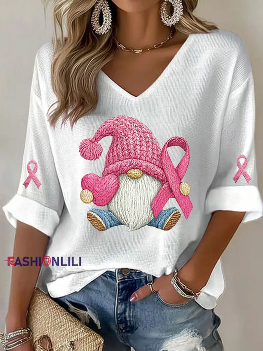 Women’s Breast Cancer Awareness Pink Ribbon Print T Shirt White / S