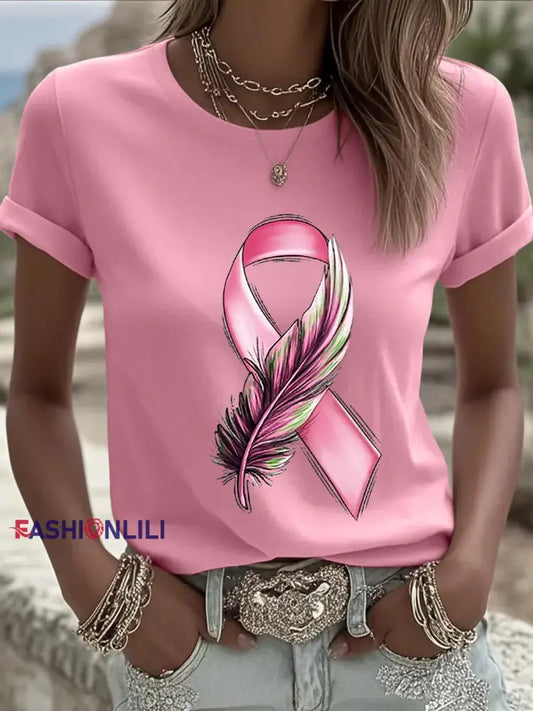 Women’s Breast Cancer Awareness Pink Ribbon Short Sleeve T shirt Pink / S