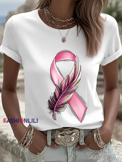 Women’s Breast Cancer Awareness Pink Ribbon Short Sleeve T shirt White / S