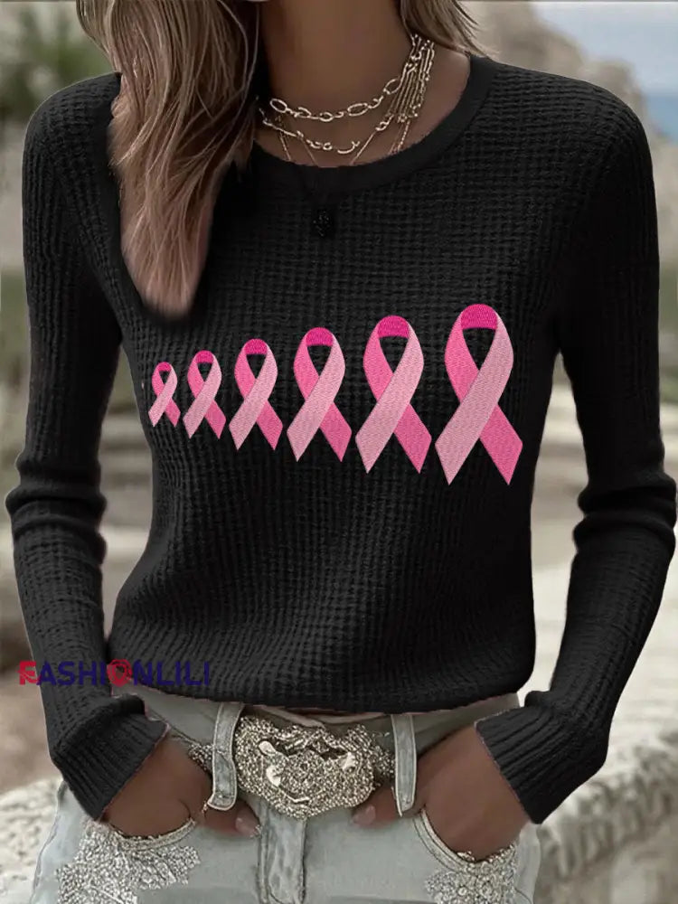 Women’s Breast Cancer Awareness Pink Ribbon Tops Black / S