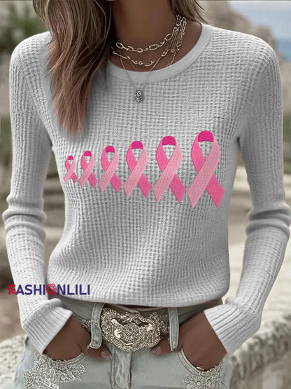 Women’s Breast Cancer Awareness Pink Ribbon Tops Light Gray / S
