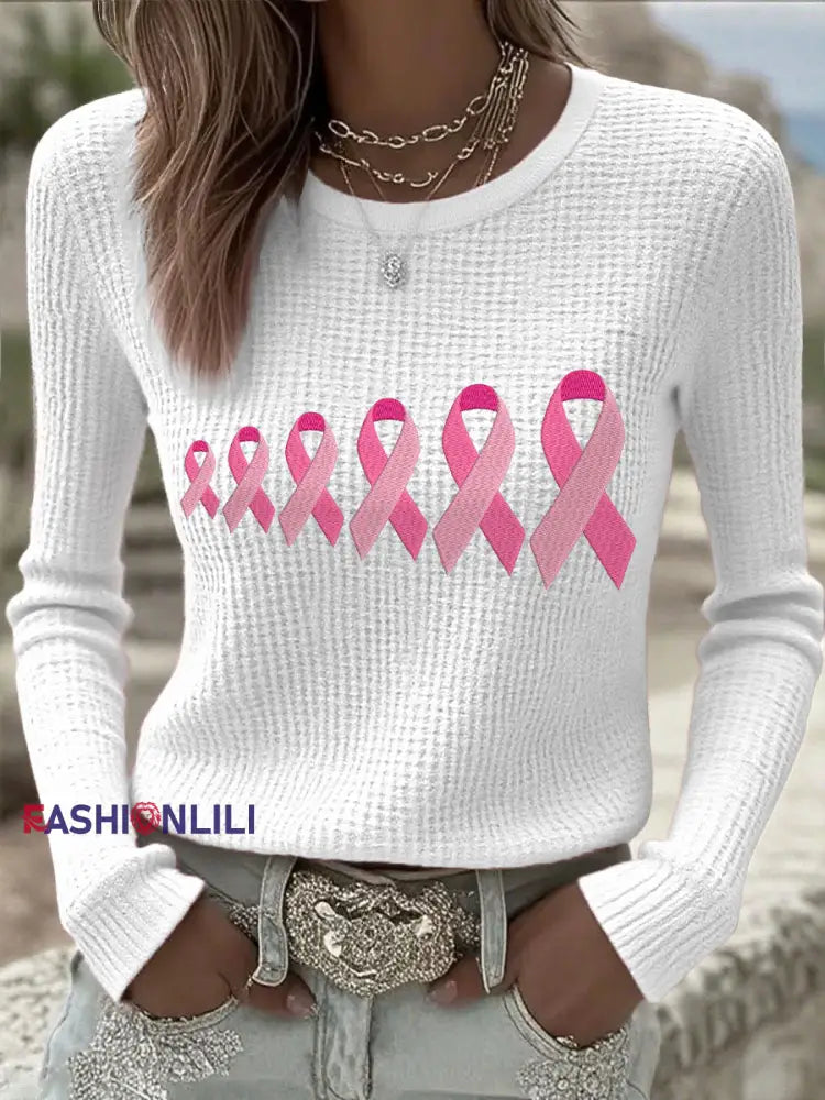 Women’s Breast Cancer Awareness Pink Ribbon Tops White / S