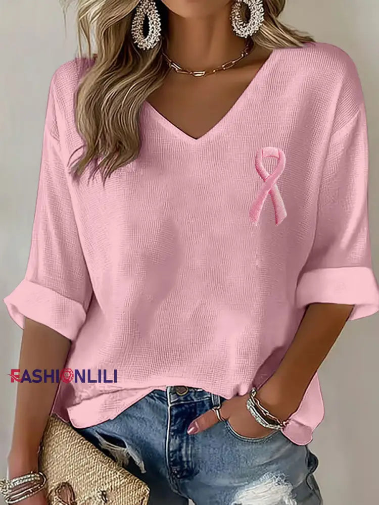 Women’s Breast Cancer Awareness Pink Ribbon V-Neck Tops
