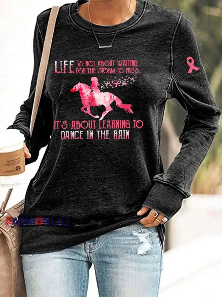 Women’s Breast Cancer Awareness Print Casual Sweatshirt Black / S