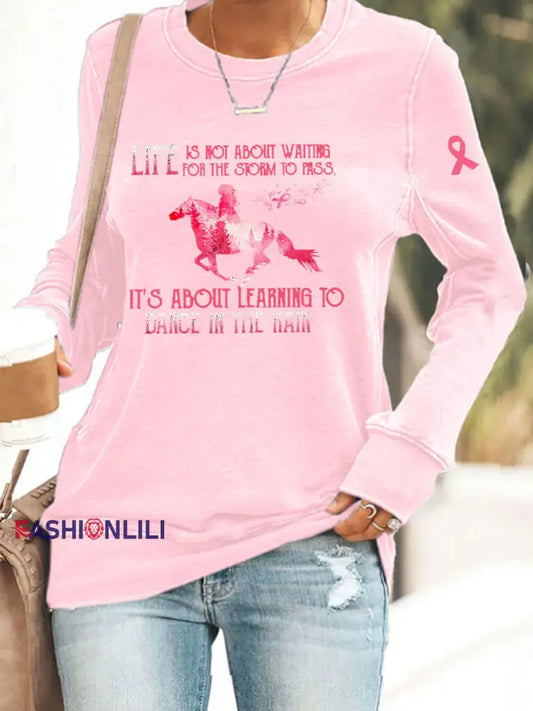 Women’s Breast Cancer Awareness Print Casual Sweatshirt Pink / S
