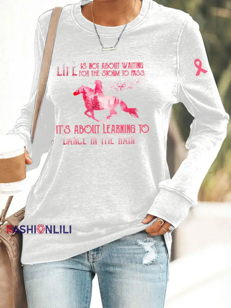 Women’s Breast Cancer Awareness Print Casual Sweatshirt White / S