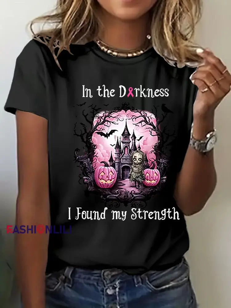 Women’s Breast Cancer Awareness Print Casual T Shirt Black / S
