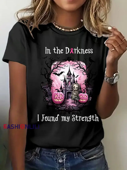 Women’s Breast Cancer Awareness Print Casual T Shirt Black / S
