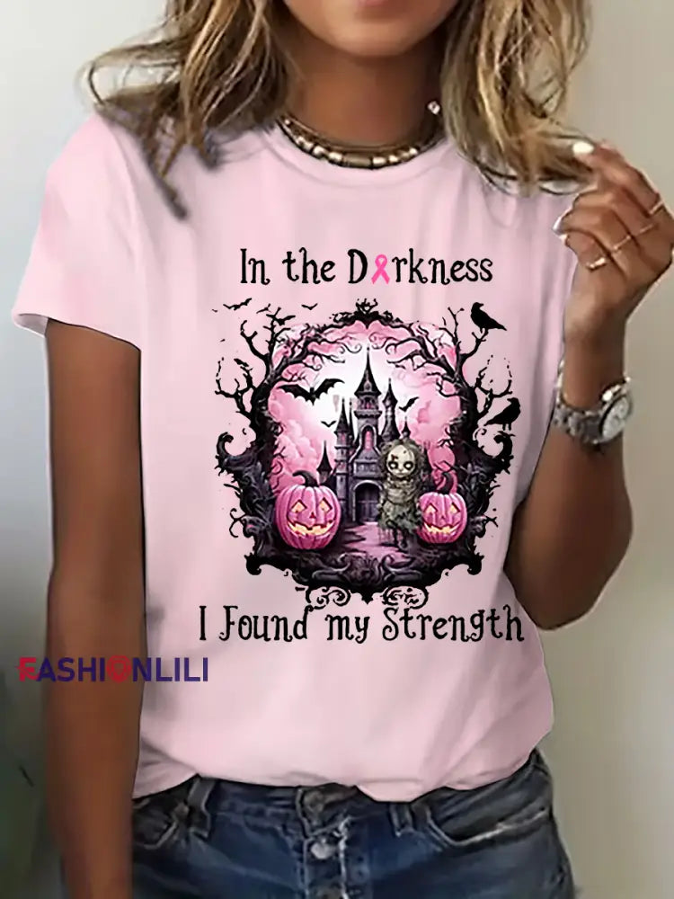Women’s Breast Cancer Awareness Print Casual T Shirt Pink / S