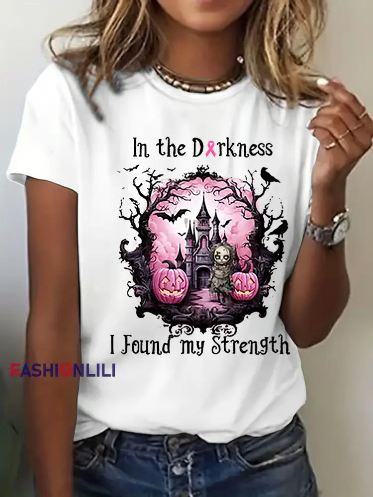 Women’s Breast Cancer Awareness Print Casual T Shirt White / S