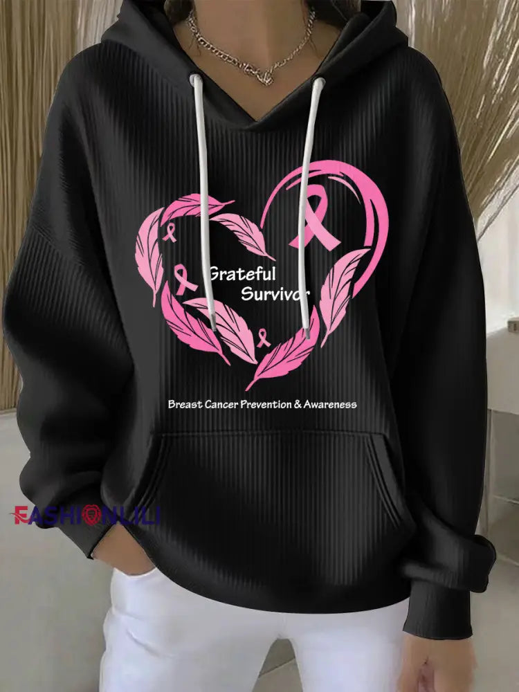 Women’s Breast Cancer Awareness Print Hoodie Black / S