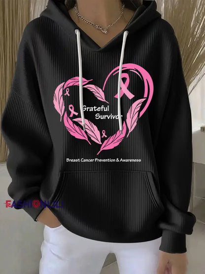 Women’s Breast Cancer Awareness Print Hoodie Black / S
