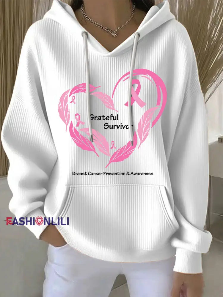 Women’s Breast Cancer Awareness Print Hoodie White / S