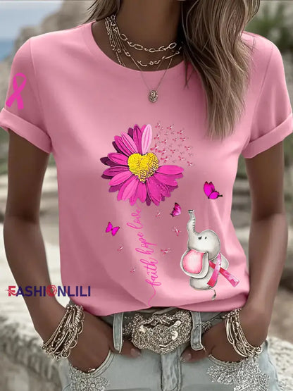 Women’s Breast Cancer Awareness Sunflower Pink Ribbon Short Sleeve T shirt Pink / S