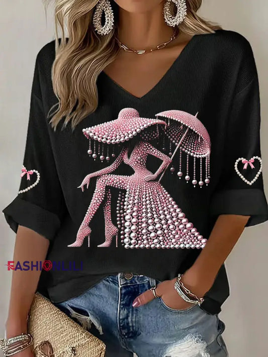 Women’s Breast Cancer Awareness Waffle T shirt Black / S