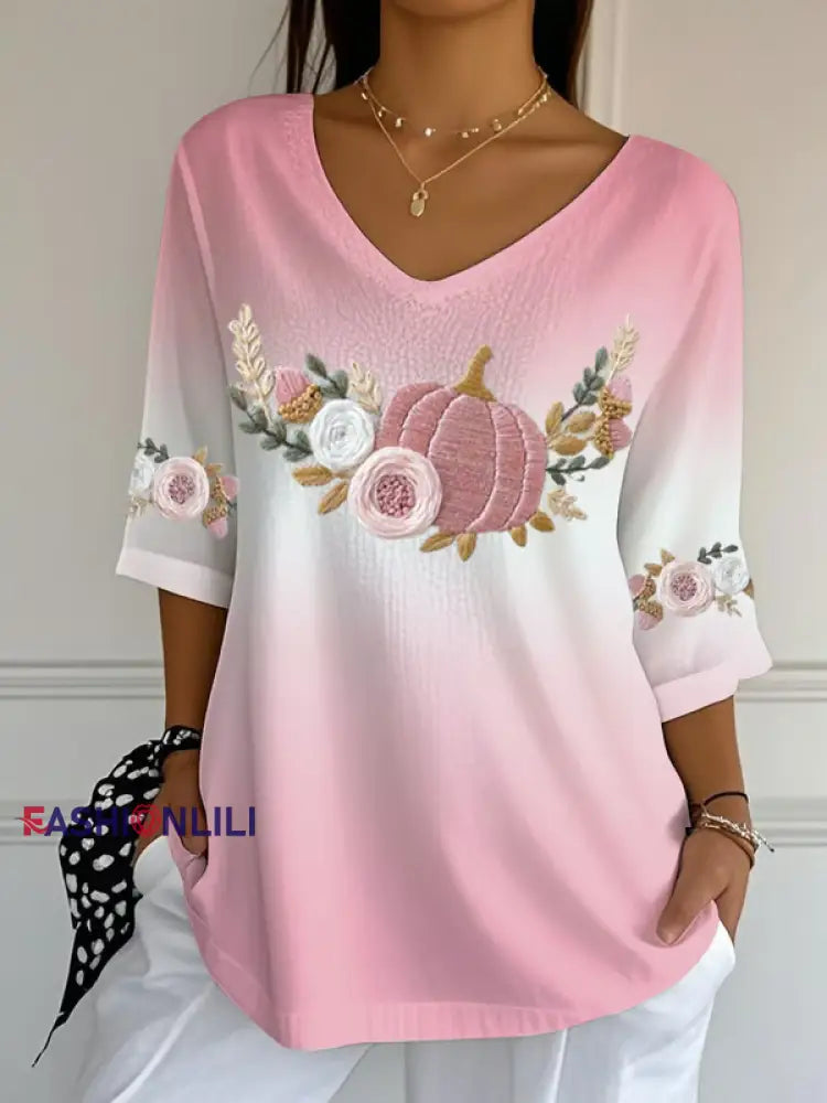 Women’s Breast Cancer Floral Print Casual T Shirt Pink / S