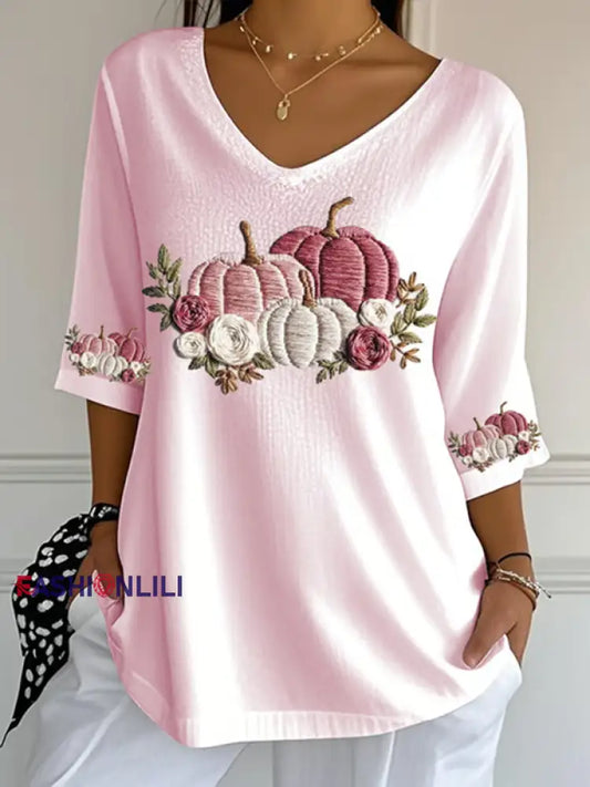 Women’s Breast Cancer Floral Print Casual T Shirt Pink / S