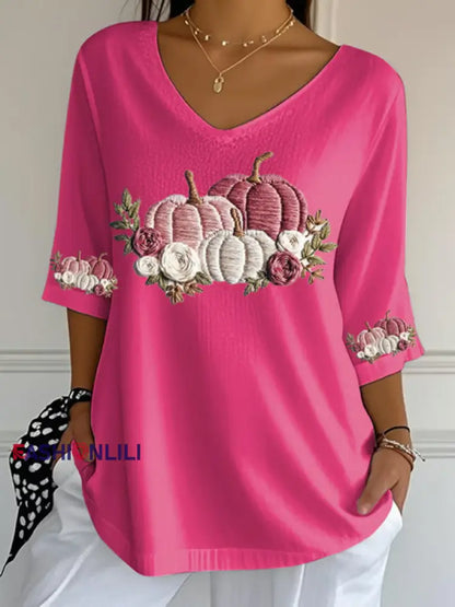 Women’s Breast Cancer Floral Print Casual T Shirt Rose Red / S