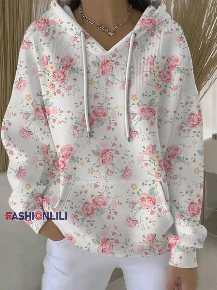 Women’s Breast Cancer Pink Print Casual Hoodie As picture / S