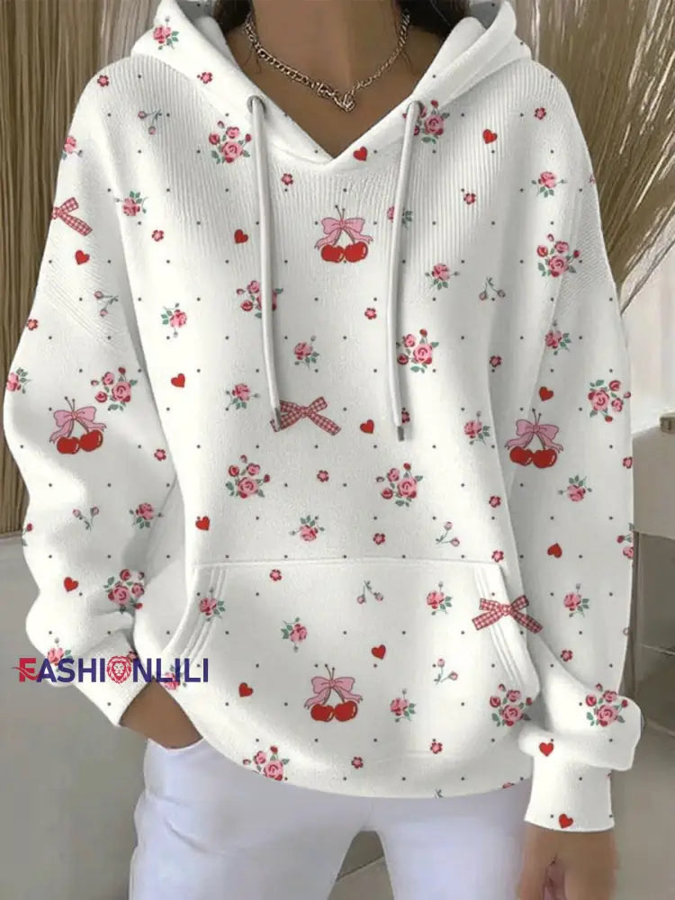 Women’s Breast Cancer Pink Print Casual Hoodie As picture / S