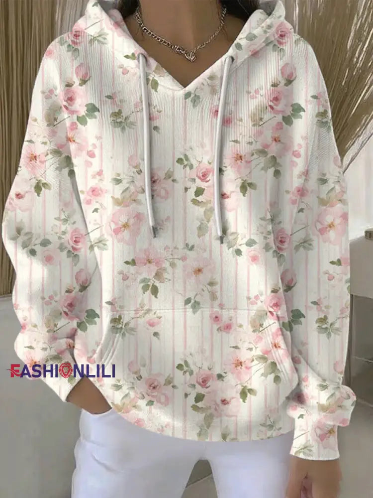 Women’s Breast Cancer Pink Print Casual Hoodie As picture / S