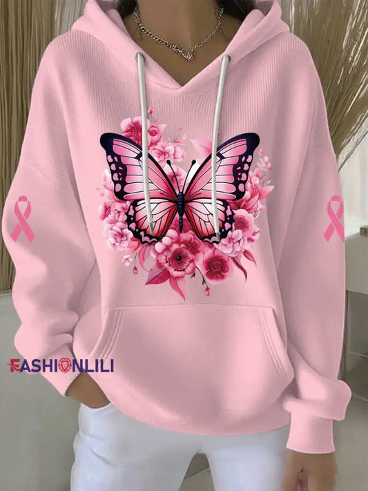 Women’s Breast Cancer Pink Print Casual Hoodie Pink / S