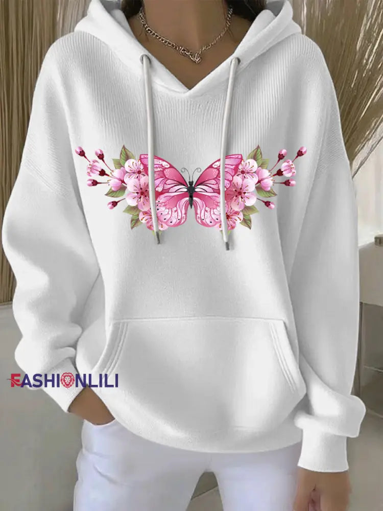 Women’s Breast Cancer Pink Print Casual Hoodie White / S