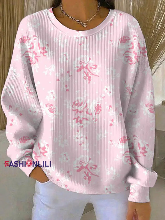 Women’s Breast Cancer Pink Print Casual Sweatshirt As picture / S