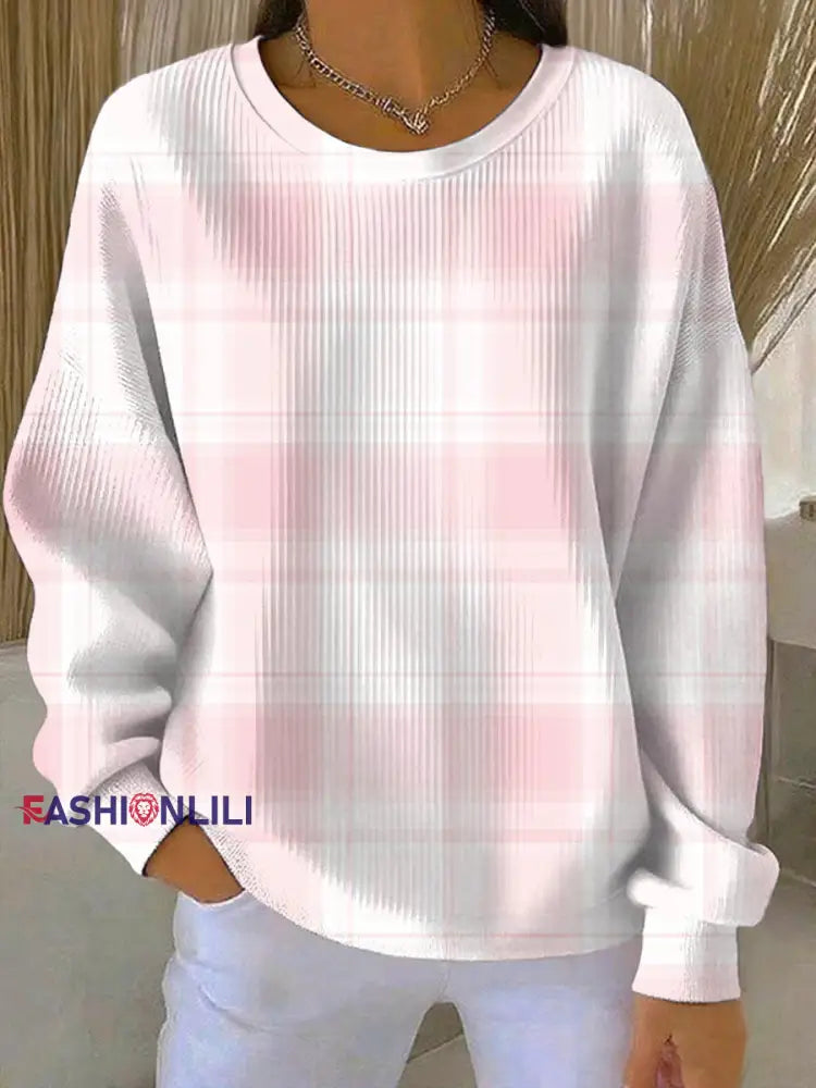 Women’s Breast Cancer Pink Print Casual Sweatshirt As picture / S