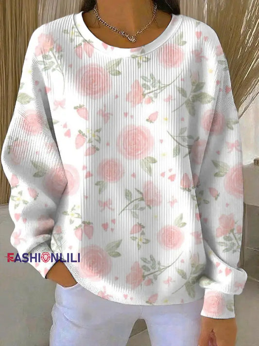 Women’s Breast Cancer Pink Print Casual Sweatshirt As picture / S