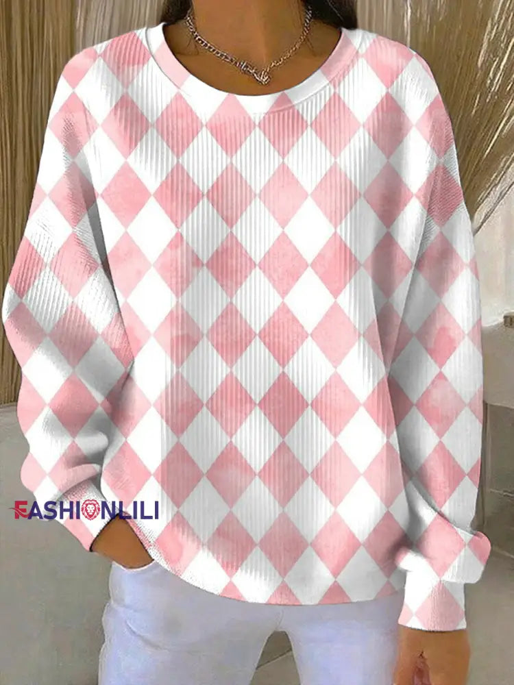 Women’s Breast Cancer Pink Print Casual Sweatshirt As picture / S