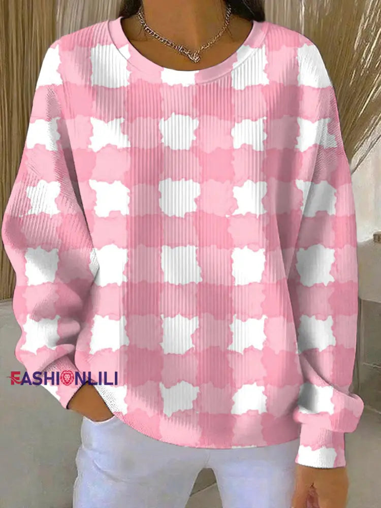 Women’s Breast Cancer Pink Print Casual Sweatshirt As picture / S