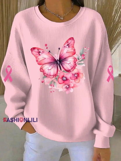 Women’s Breast Cancer Pink Print Casual Sweatshirt Pink / S
