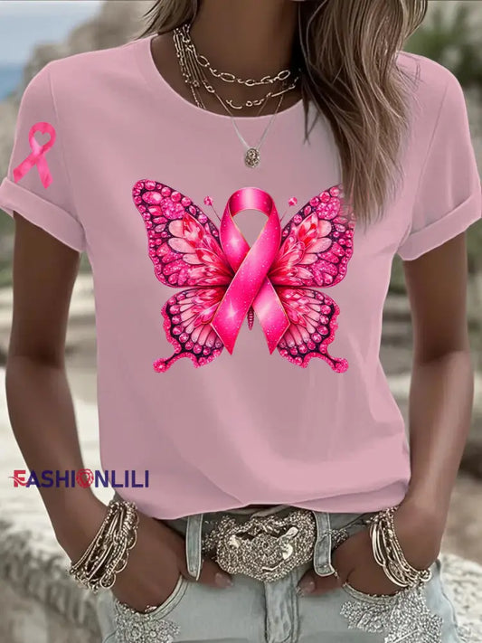 Women’s Breast Cancer Pink Printed T shirt As picture / S