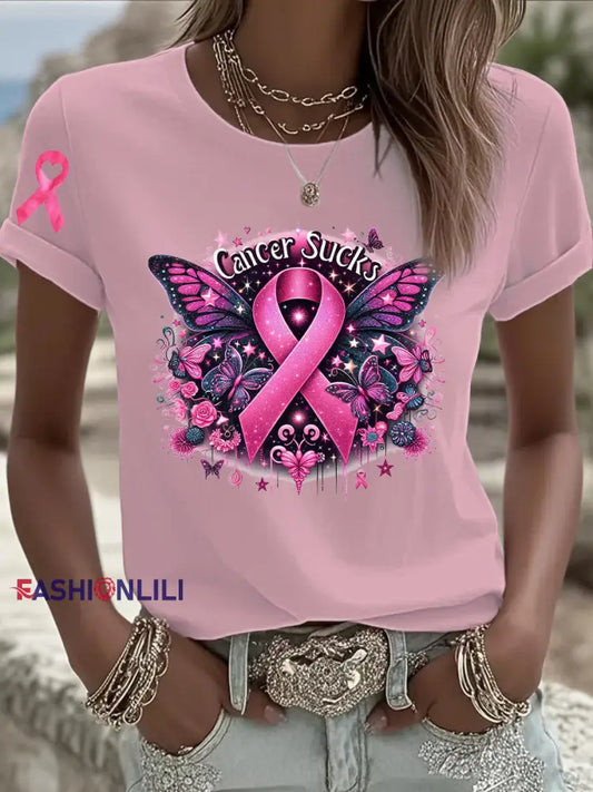 Women’s Breast Cancer Pink Printed T shirt As picture / S