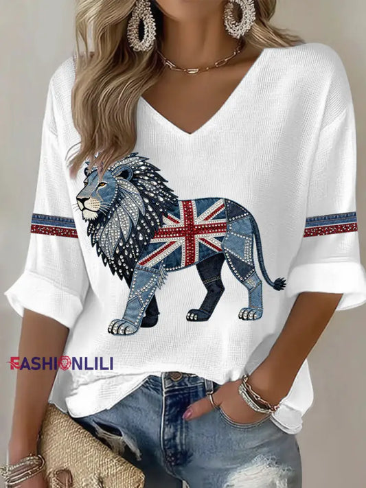 Women’s British Faux Denim Printed Casual T-shirt White / S